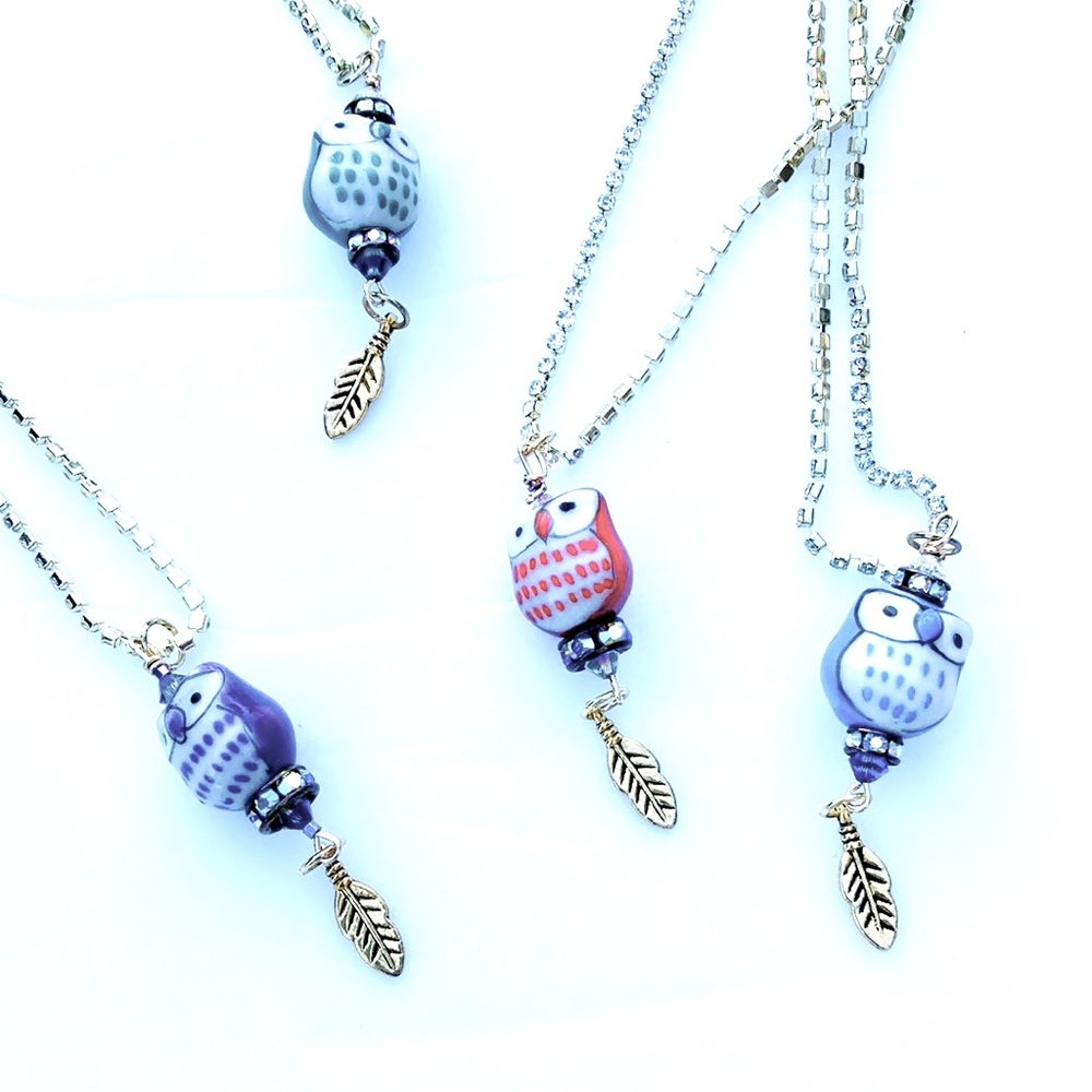 Artisan Crafted Purple Rhinestone Owl Necklace